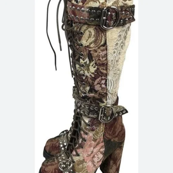 Jeffrey Campbell size 6.5 limited edition lilliath fair tapestry punk Boots - Picture 2 of 7